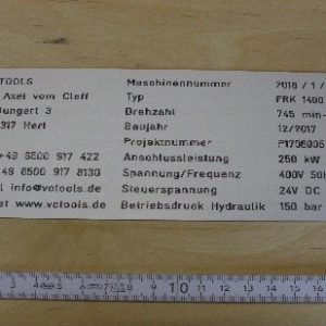 Maschinenschild, Projekt 1706005, VC Tools Maschinenschild, Projekt 1706005, VC Tools